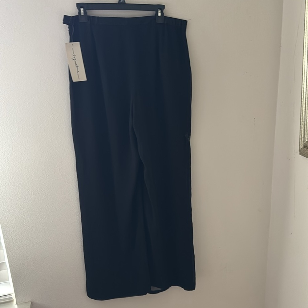Signature black dressy/party pants satin elastic‎ waist sides wide leg sz 14 new - Picture 3 of 10